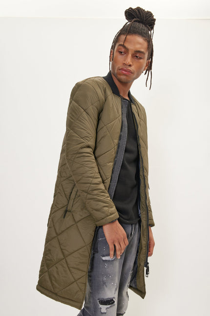 Men's Light Quilted Puffer Coat - Olive | Ron Tomson