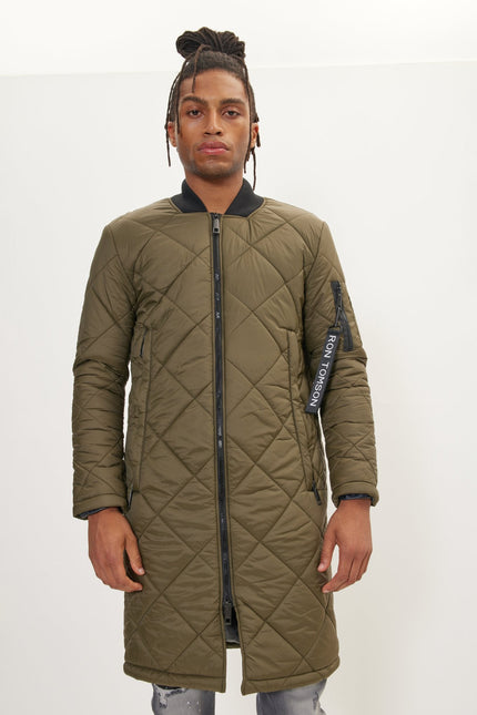 Men's Light Quilted Puffer Coat - Olive | Ron Tomson