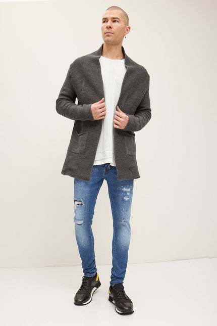Men's Longline Knit Cardigan - Anthracite | Ron Tomson