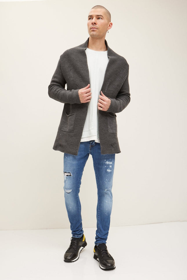 Men's Longline Knit Cardigan - Anthracite | Ron Tomson
