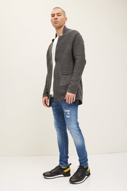 Men's Longline Knit Cardigan - Anthracite | Ron Tomson