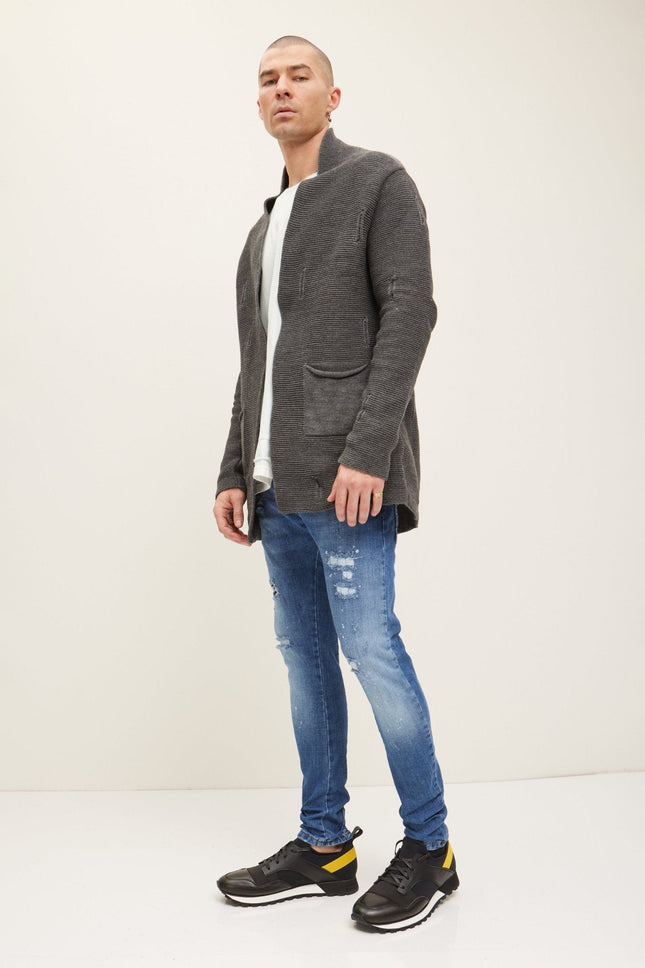 Men's Longline Knit Cardigan - Anthracite | Ron Tomson