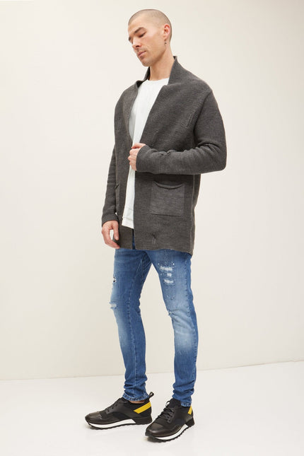 Men's Longline Knit Cardigan - Anthracite | Ron Tomson