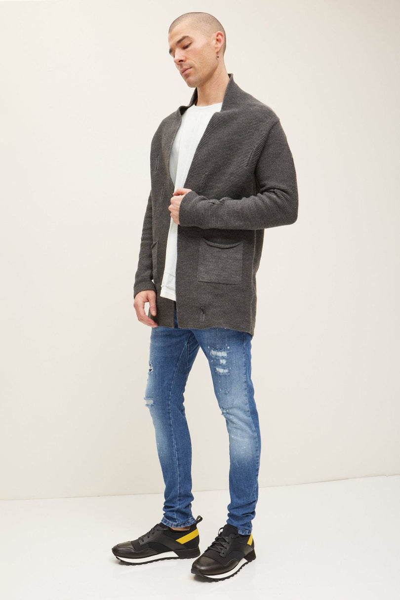 Men's Longline Knit Cardigan - Anthracite | Ron Tomson