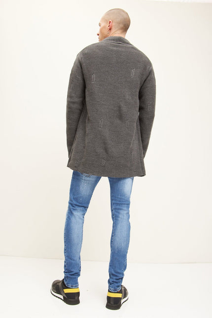 Men's Longline Knit Cardigan - Anthracite | Ron Tomson