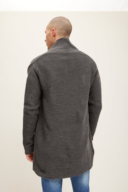 Men's Longline Knit Cardigan - Anthracite | Ron Tomson