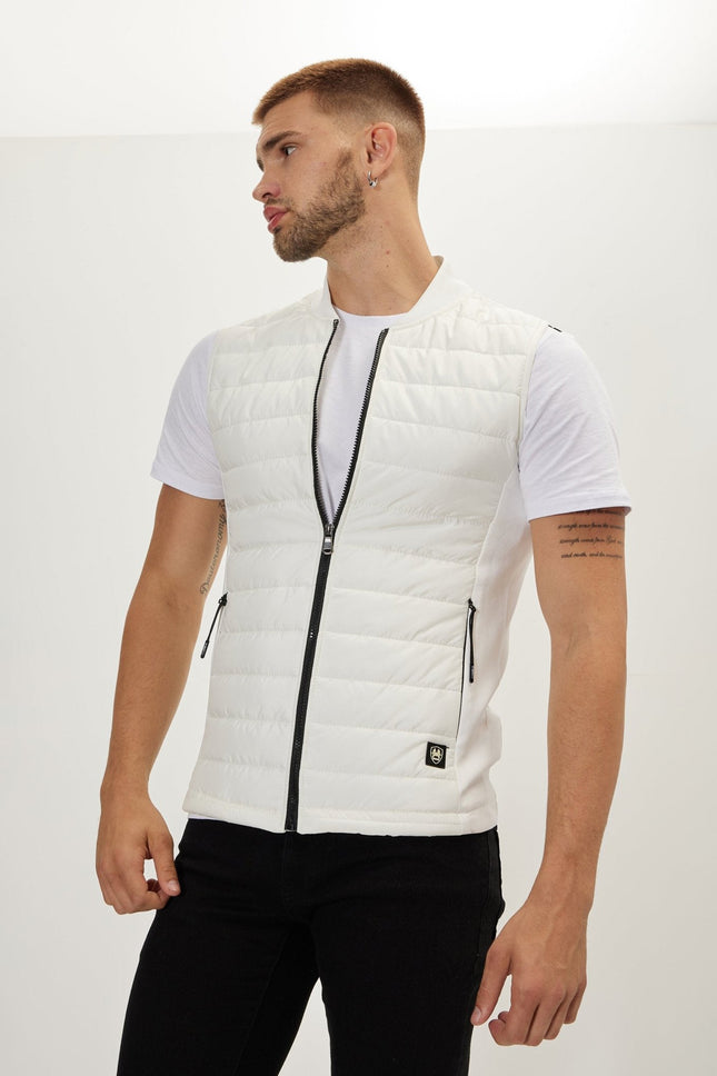 Men's Quilted Puffer Vest - Off-White | Ron Tomson