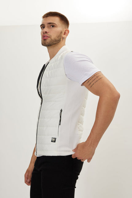 Men's Quilted Puffer Vest - Off-White | Ron Tomson
