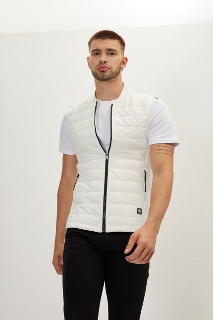 Men's Quilted Puffer Vest - Off-White | Ron Tomson