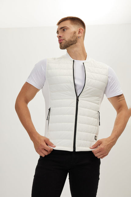 Men's Quilted Puffer Vest - Off-White | Ron Tomson