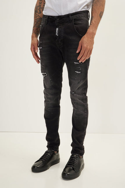 Men's Slim Ripped Denim Jeans - Black | Ron Tomson
