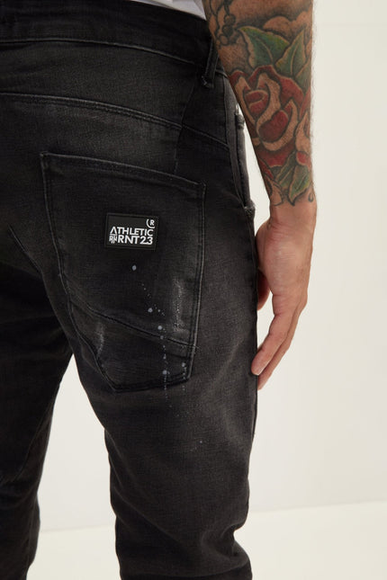 Men's Slim Ripped Denim Jeans - Black | Ron Tomson