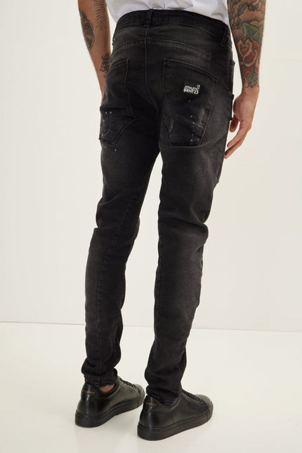 Men's Slim Ripped Denim Jeans - Black | Ron Tomson