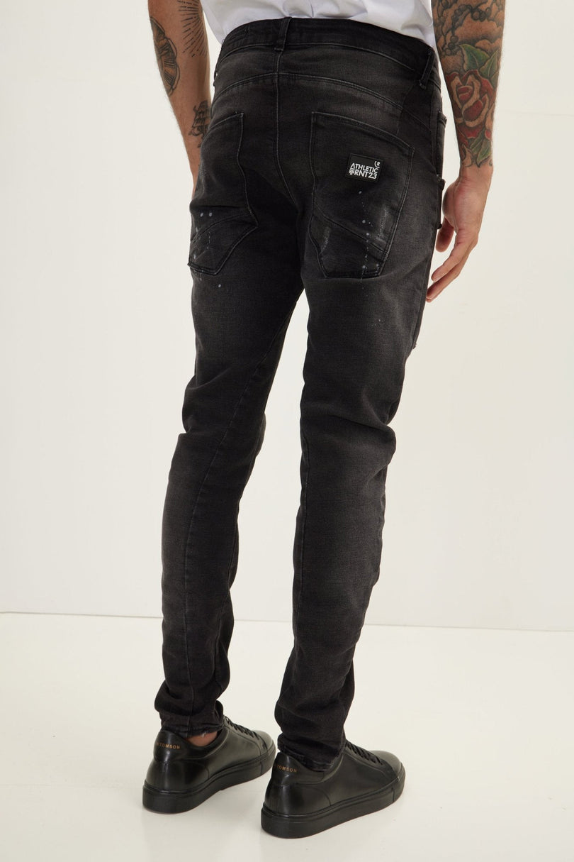 Men's Slim Ripped Denim Jeans - Black | Ron Tomson
