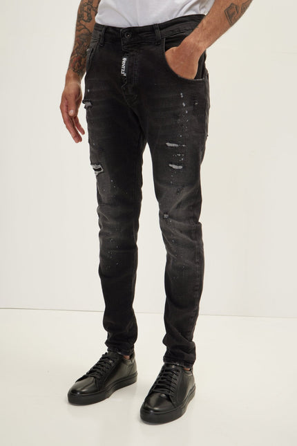 Men's Slim Ripped Denim Jeans - Black | Ron Tomson