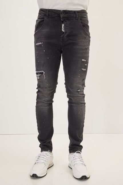 Men's Slim Ripped Denim Jeans - Black | Ron Tomson