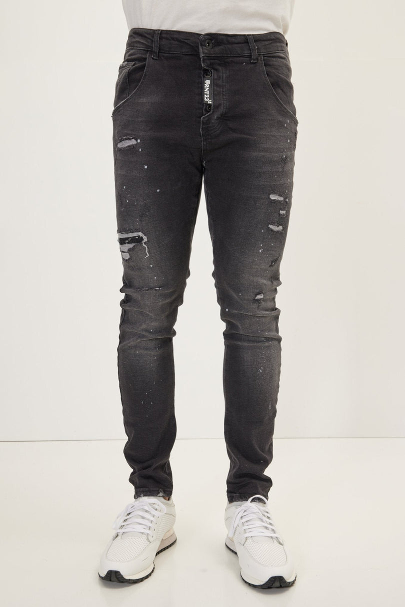 Men's Slim Ripped Denim Jeans - Black | Ron Tomson