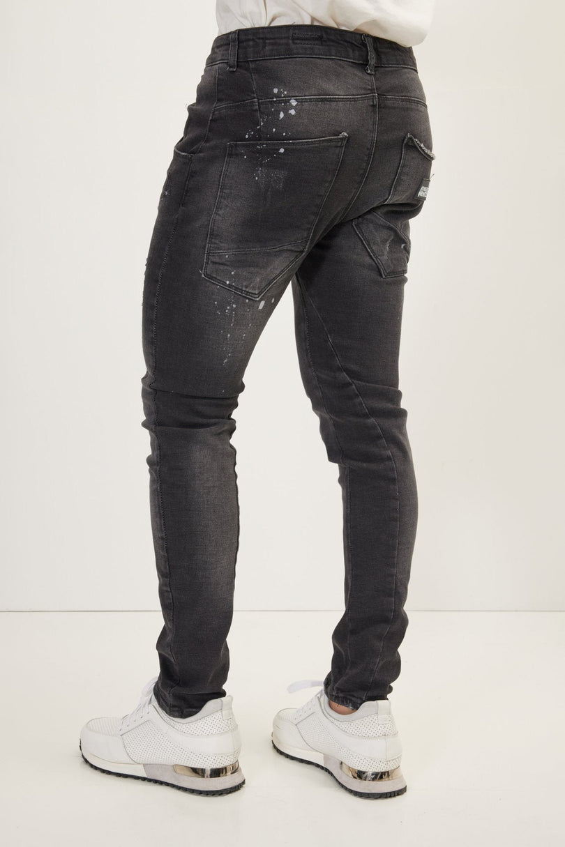 Men's Slim Ripped Denim Jeans - Black | Ron Tomson