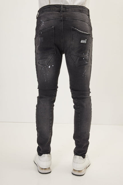 Men's Slim Ripped Denim Jeans - Black | Ron Tomson