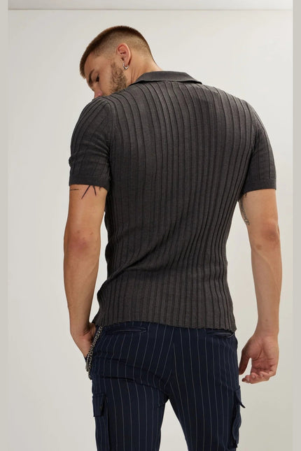 Men's Ribbed Polo Shirt - Anthracite | Ron Tomson