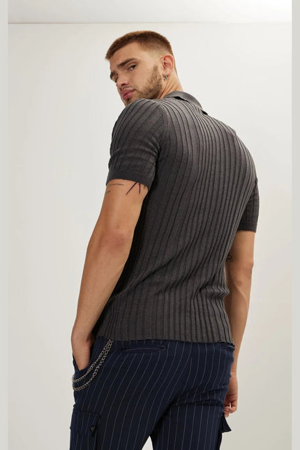 Men's Ribbed Polo Shirt - Anthracite | Ron Tomson