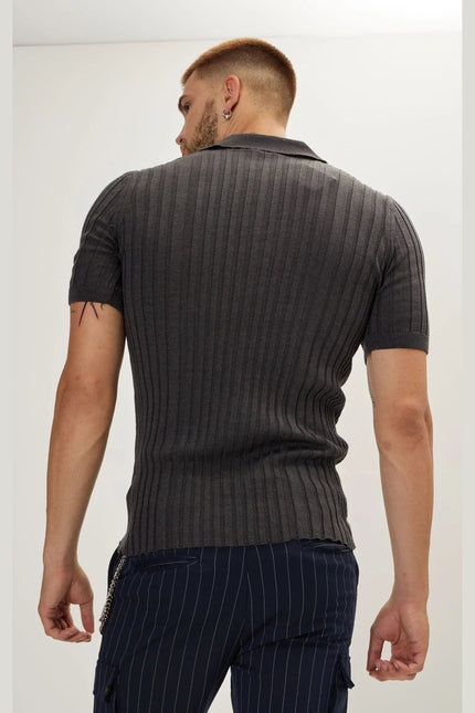 Men's Ribbed Polo Shirt - Anthracite | Ron Tomson