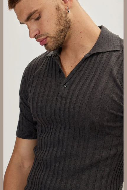 Men's Ribbed Polo Shirt - Anthracite | Ron Tomson