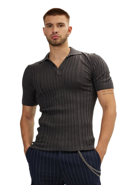 Men's Ribbed Polo Shirt - Anthracite | Ron Tomson