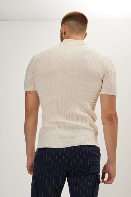 Men's Ribbed Polo Shirt - Beige | Ron Tomson