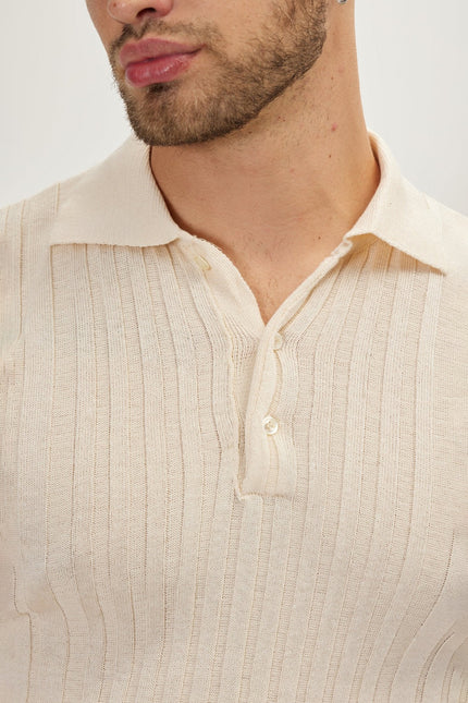 Men's Ribbed Polo Shirt - Beige | Ron Tomson