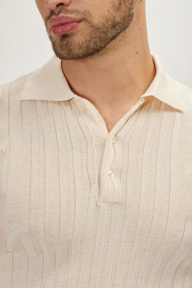 Men's Ribbed Polo Shirt - Beige | Ron Tomson