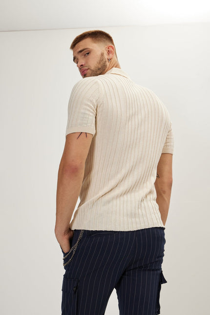 Men's Ribbed Polo Shirt - Beige | Ron Tomson