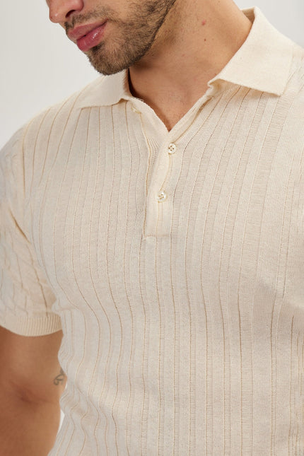 Men's Ribbed Polo Shirt - Beige | Ron Tomson
