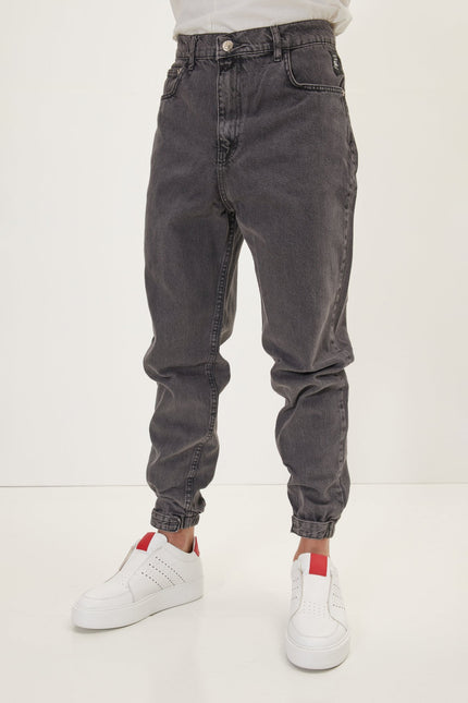 Men's Drawstring Denim Jogger - Grey | Ron Tomson