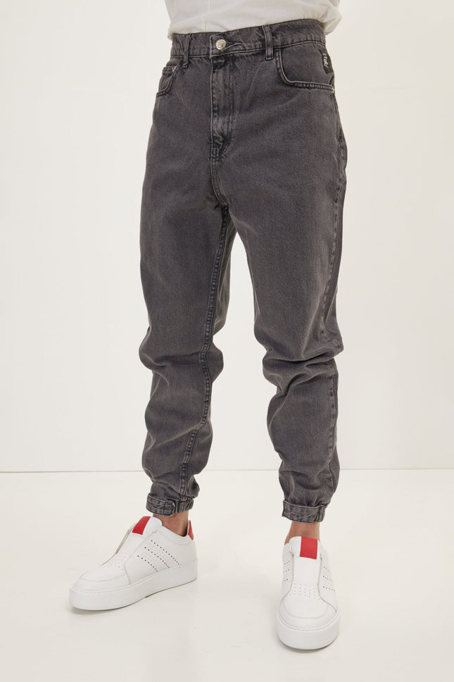 Men's Drawstring Denim Jogger - Grey | Ron Tomson