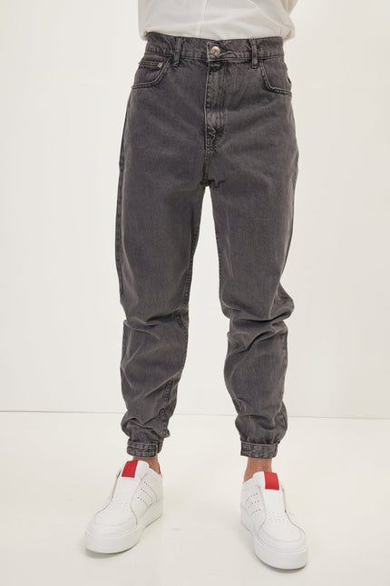 Men's Drawstring Denim Jogger - Grey | Ron Tomson