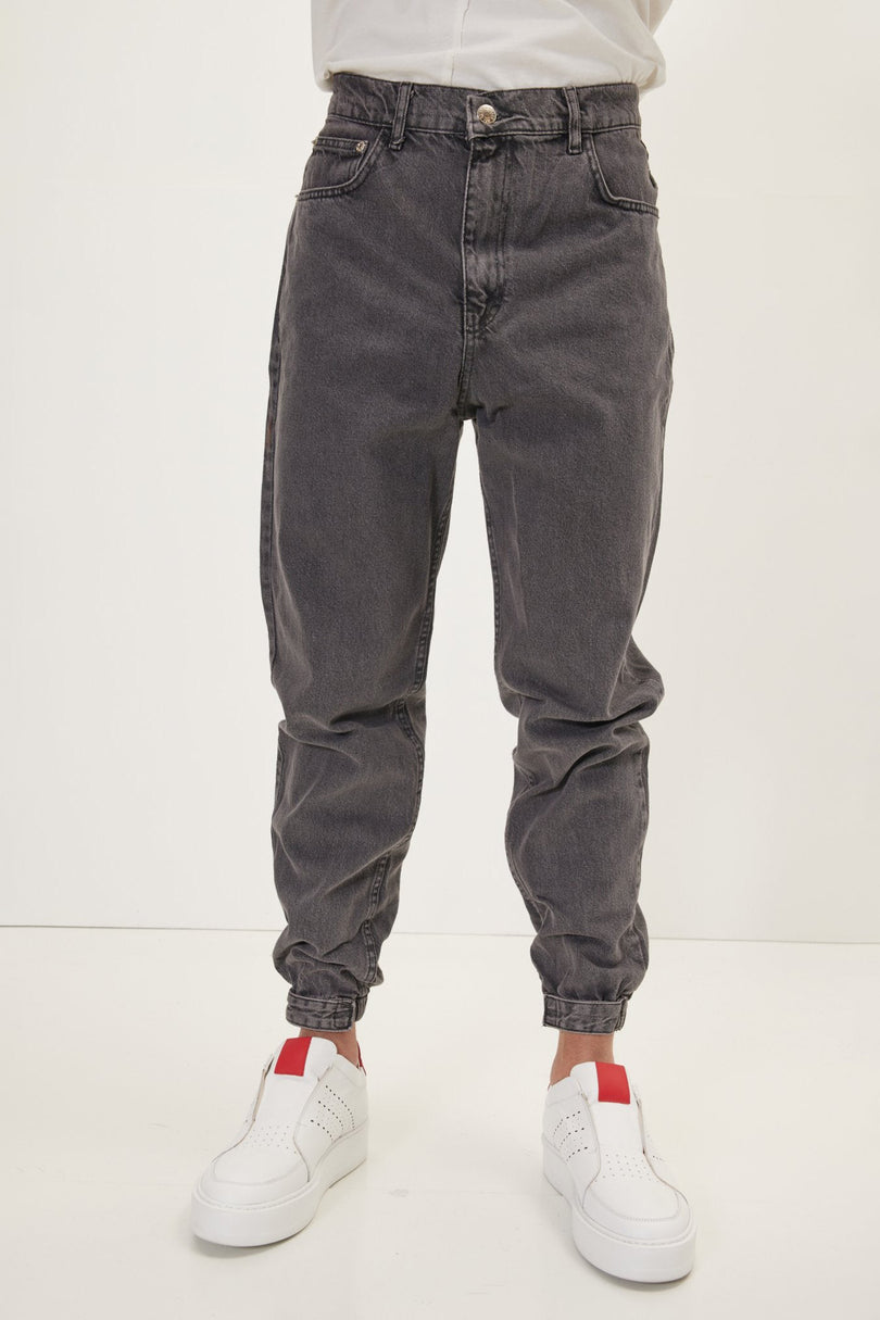 Men's Drawstring Denim Jogger - Grey | Ron Tomson