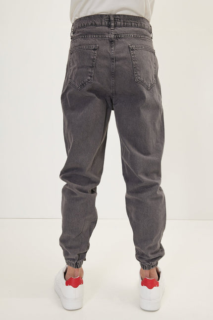 Men's Drawstring Denim Jogger - Grey | Ron Tomson