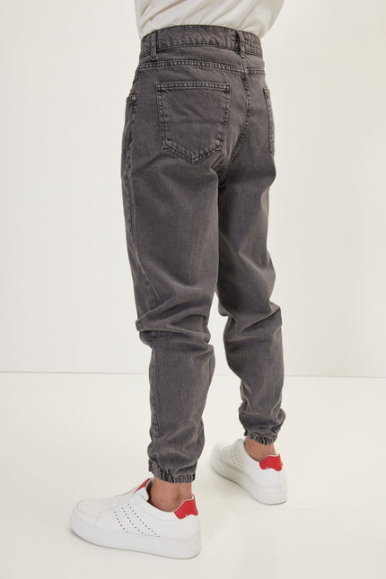 Men's Drawstring Denim Jogger - Grey | Ron Tomson