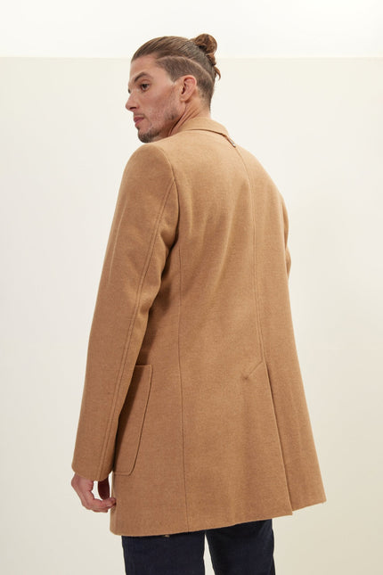 Men's Single-Breasted Notch Lapel Wool Overcoat - Camel | Ron Tomson