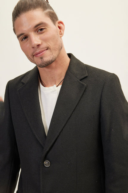 Men's Notch Lapel Overcoat - Black | Ron Tomson