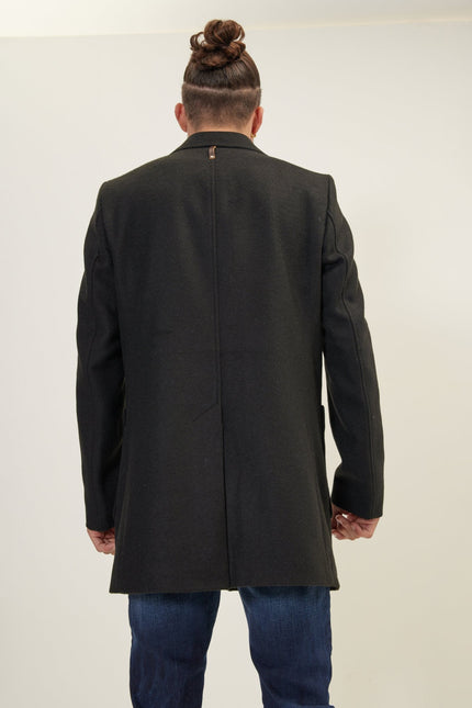 Men's Notch Lapel Overcoat - Black | Ron Tomson