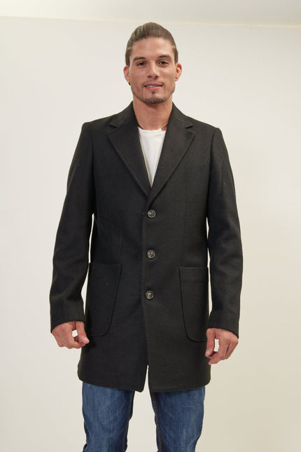 Men's Notch Lapel Overcoat - Black | Ron Tomson