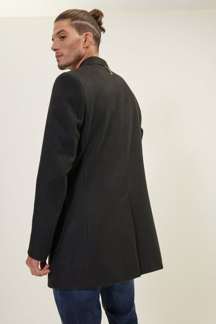 Men's Notch Lapel Overcoat - Black | Ron Tomson