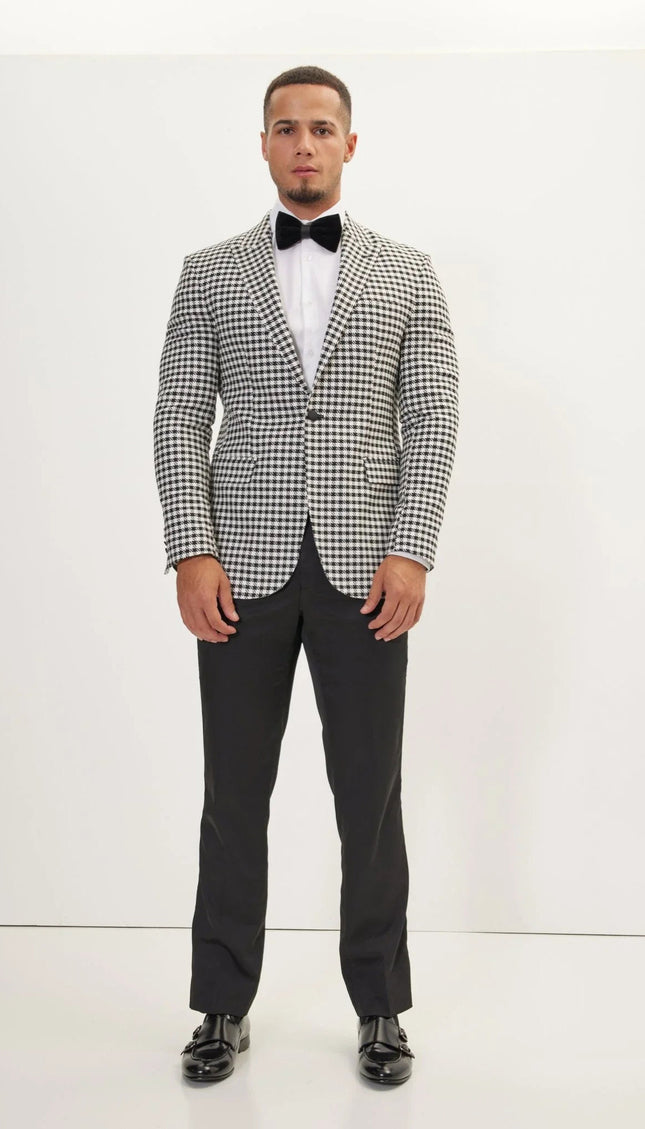 Houndstooth Weaving Peak Lapel Suit With Black Pants