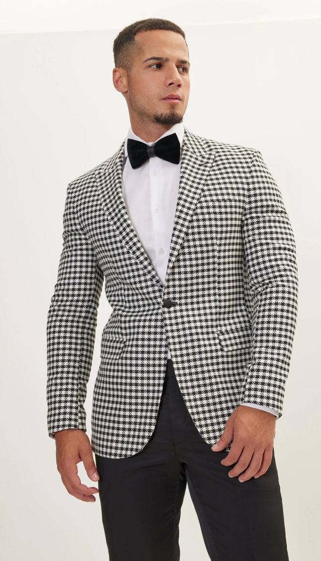 Houndstooth Weaving Peak Lapel Suit With Black Pants