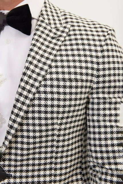 Men's Houndstooth Weaving Peak Lapel Suit With Black Pants | Ron Tomson