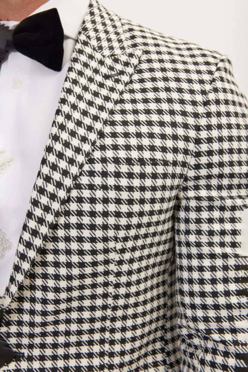 Men's Houndstooth Weaving Peak Lapel Suit With Black Pants | Ron Tomson