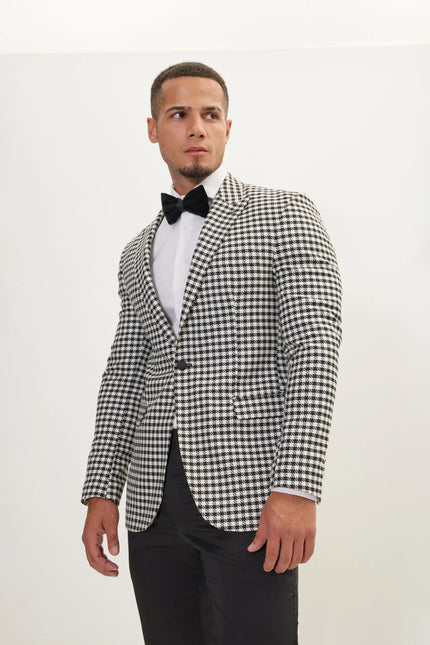Men's Houndstooth Weaving Peak Lapel Suit With Black Pants | Ron Tomson