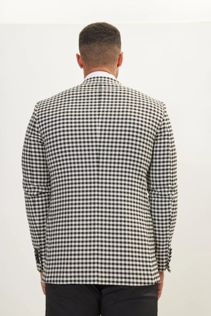 Men's Houndstooth Weaving Peak Lapel Suit With Black Pants | Ron Tomson